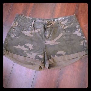 Camo denim shorts